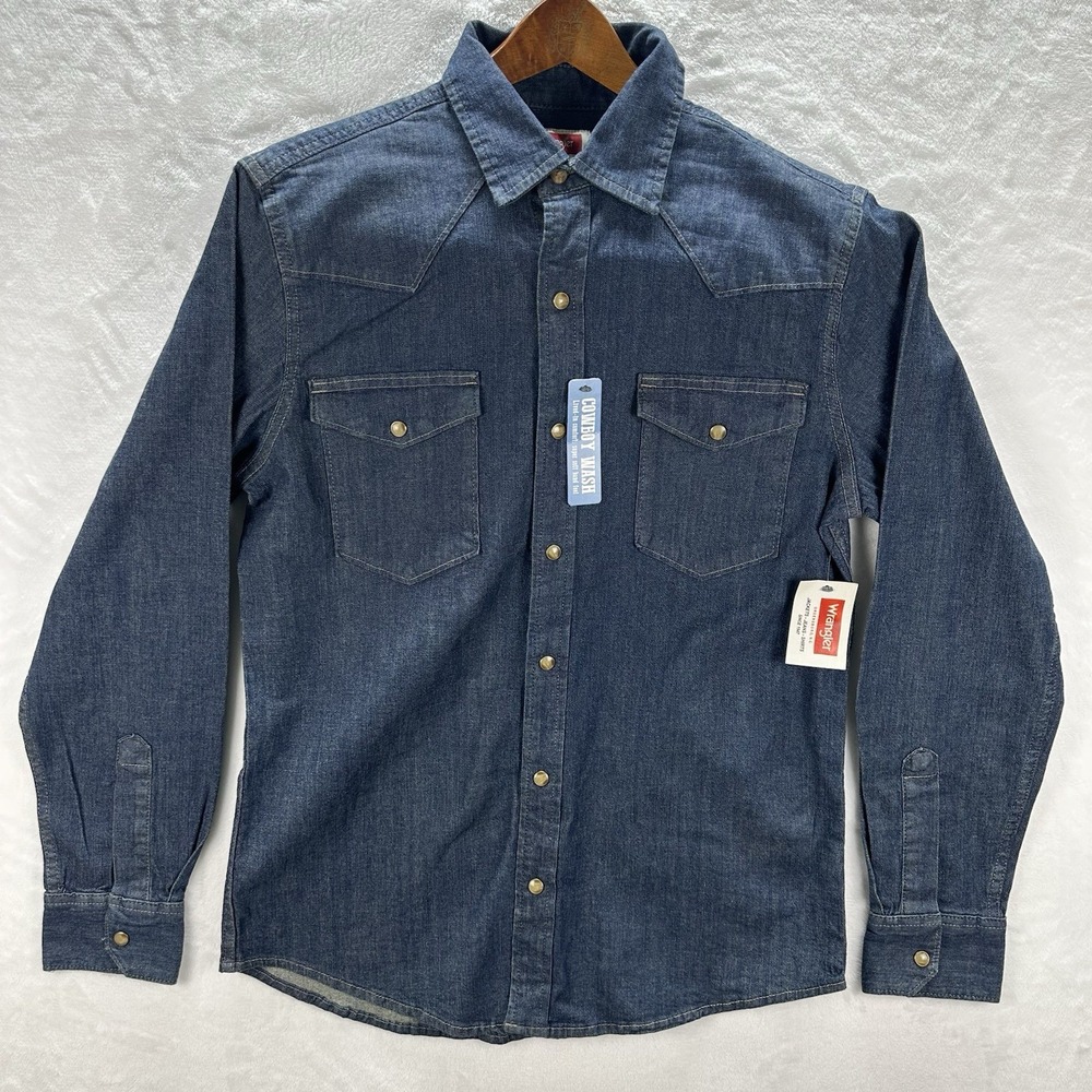 Wrangler Cowboy Wash Denim Shirt NWT Men's Small Slim Fit Western Snap Front